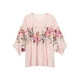 thumbnail image 4 of Women Button Up Blouses for Women Floral Print Shirts 3/4 Sleeve V Neck Pleated Front Blouse Tops Summer Casual T-shirts Pink 4XL, 4 of 6