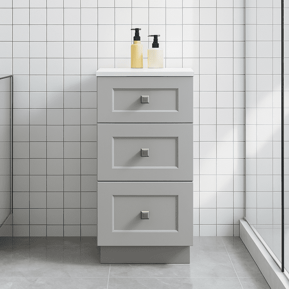 3 Drawers Bathroom Vanity Base, Bathroom Drawer Storage RTA Shaker Cabinet, Light Grey Shaker, 12 inch, Base Only