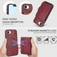 thumbnail image 3 of Dteck Magnetic Detachable Wallet Case for iPhone 16e,Luxury Leather 2 in 1 Case Compatible with Mag Safe Card Slot Pocket Stand Shockproof Cover for iPhone 16e,Winered, 3 of 5