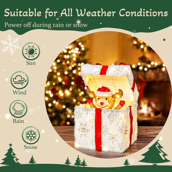 Christmas Lighted Gift Box Decoration, 60 Warm White LED Lights, Weather-Resistant Metal & Waterproof Fabric, Easy Setup for Home, Yard, Patio
