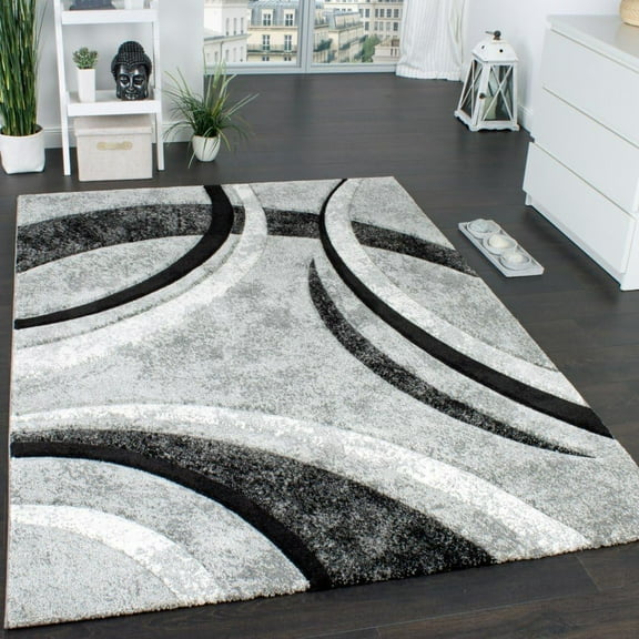 Paco Home Grey White Area Rug for Living Room Modern Abstract Design, Size: 5'3" x 7'7"