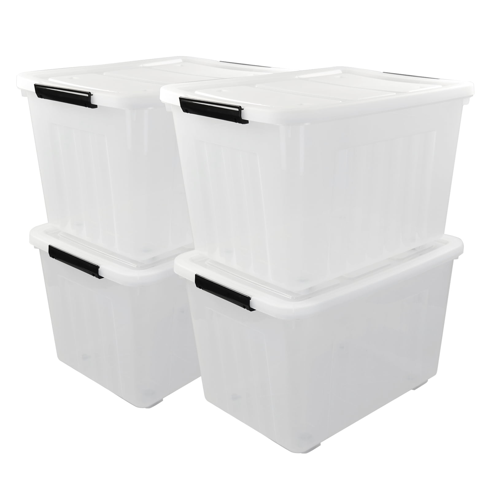 Idomy 4Pack 70 L Large Clear Storage Boxes, Plastic Latching Boxes