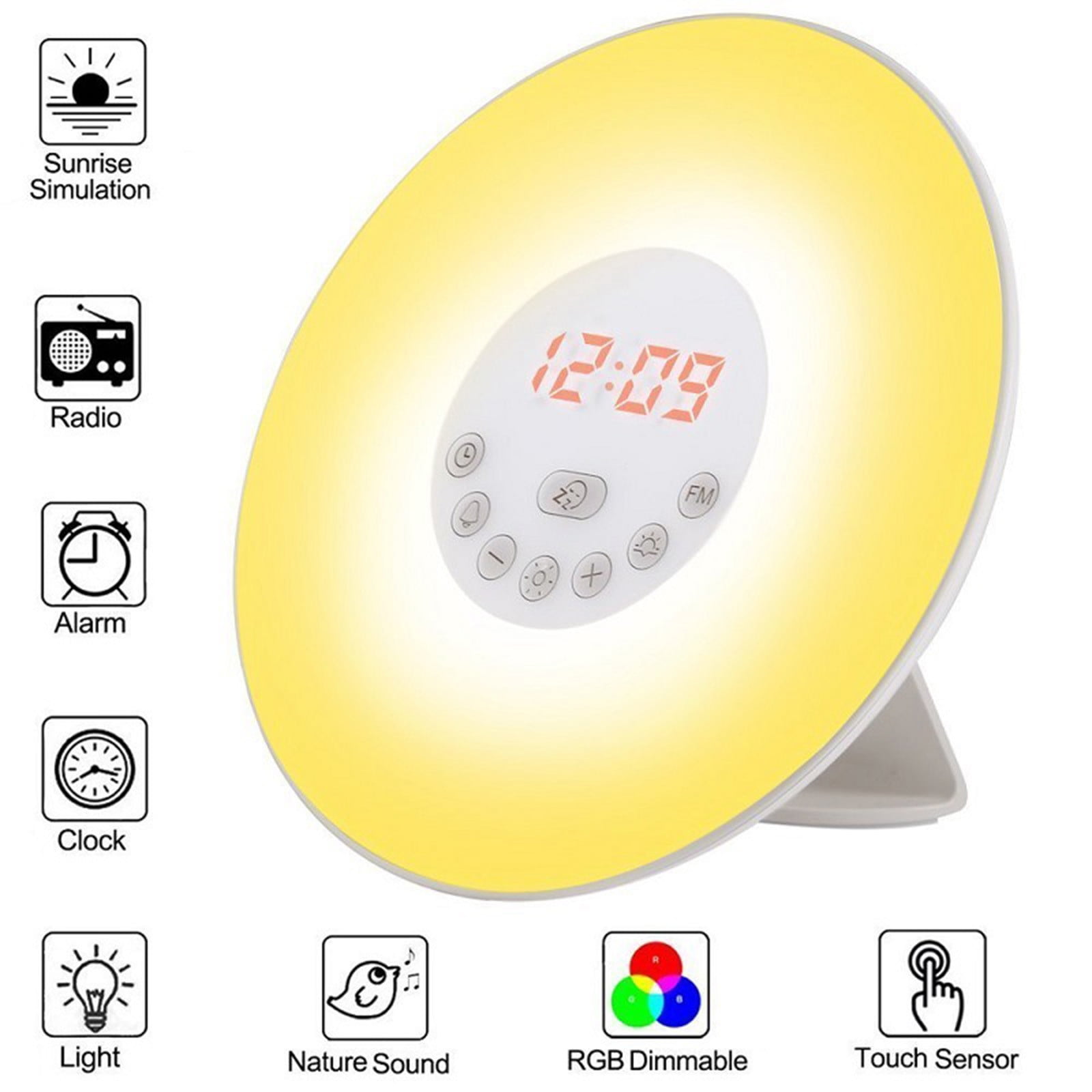 lulshou Smart Multifunction Natural Wake Up Light Simulate Sunrise Natural Wake Up with Clock Alarm Clock FM Radio Alarm Clocks for Bedrooms