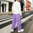 thumbnail image 6 of Girls Fall Outfits Set Casual Lightweight Long Sleeve Cute Graphic T Shirts and Cargo Pants Kids Clothes Purple 8, 6 of 7