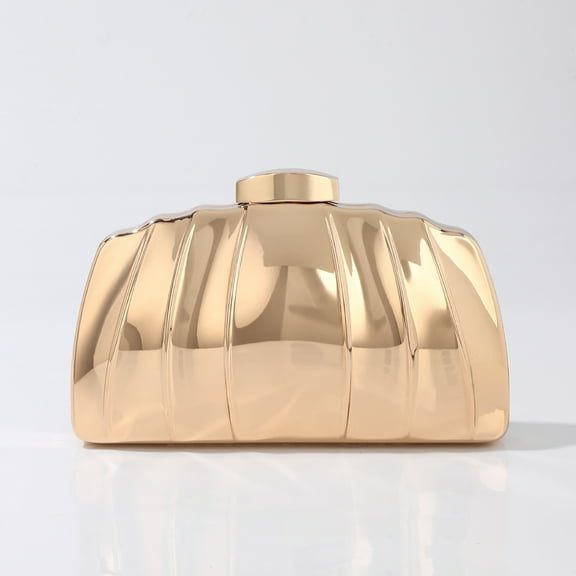 Jaucin Women's shiny clutch bag, gold wedding evening bag, metal box handbag, prom party shoulder bag