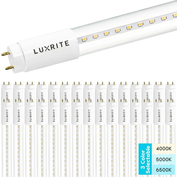 Luxrite 30-Pack 4FT T8 LED Tube Light, Type A B, 18W=32W, 3 Colors 4000K 5000K 6500K, Single and Double End Powered, Plug and Play or Ballast Bypass, 2340 Lumens, F32T8, Frosted Cover, UL, DLC