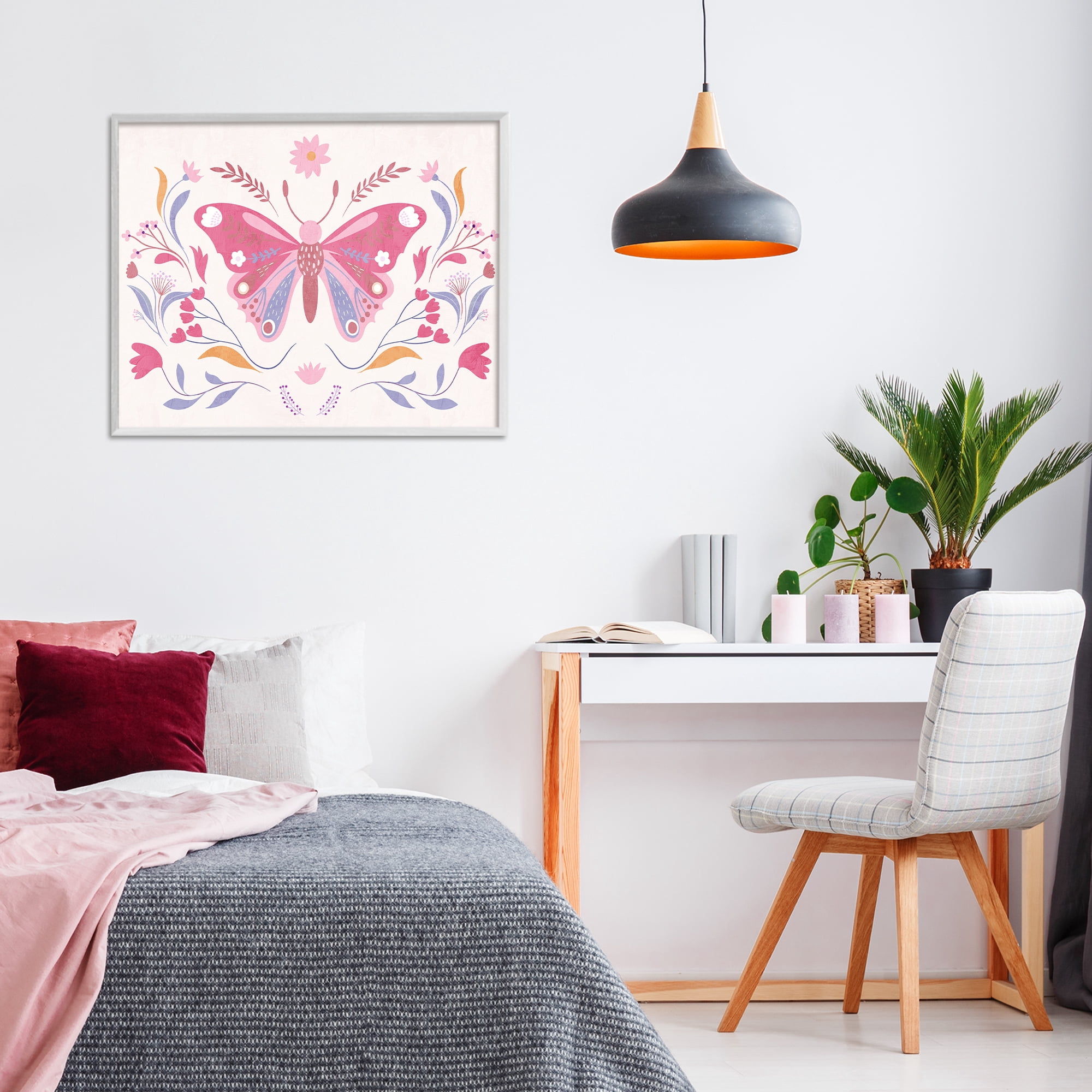 Stupell Industries Whimsical Folk Butterfly White Framed Giclee Art, design by Kim Allen