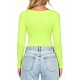 thumbnail image 3 of Dwellite Womens Long Sleeve Shirts Basic Comfy Soft Square Neck Tops Lightweight Slim Fit Tshirt for Going Out Fall Winter 2026 Fluorescent Green S, 3 of 3