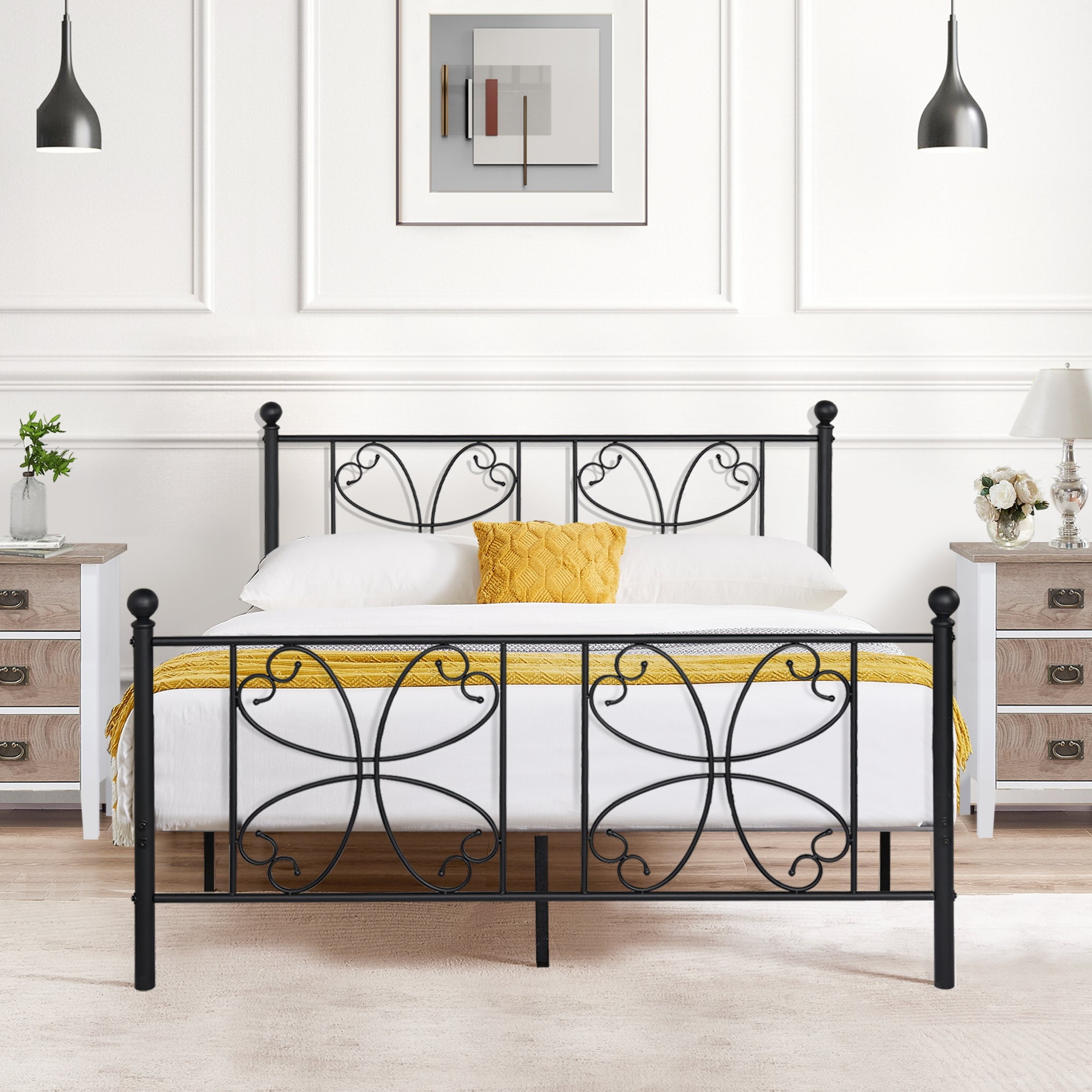 VECELO Queen Metal Bed Frame with High Headboard and Footboard, Heavy