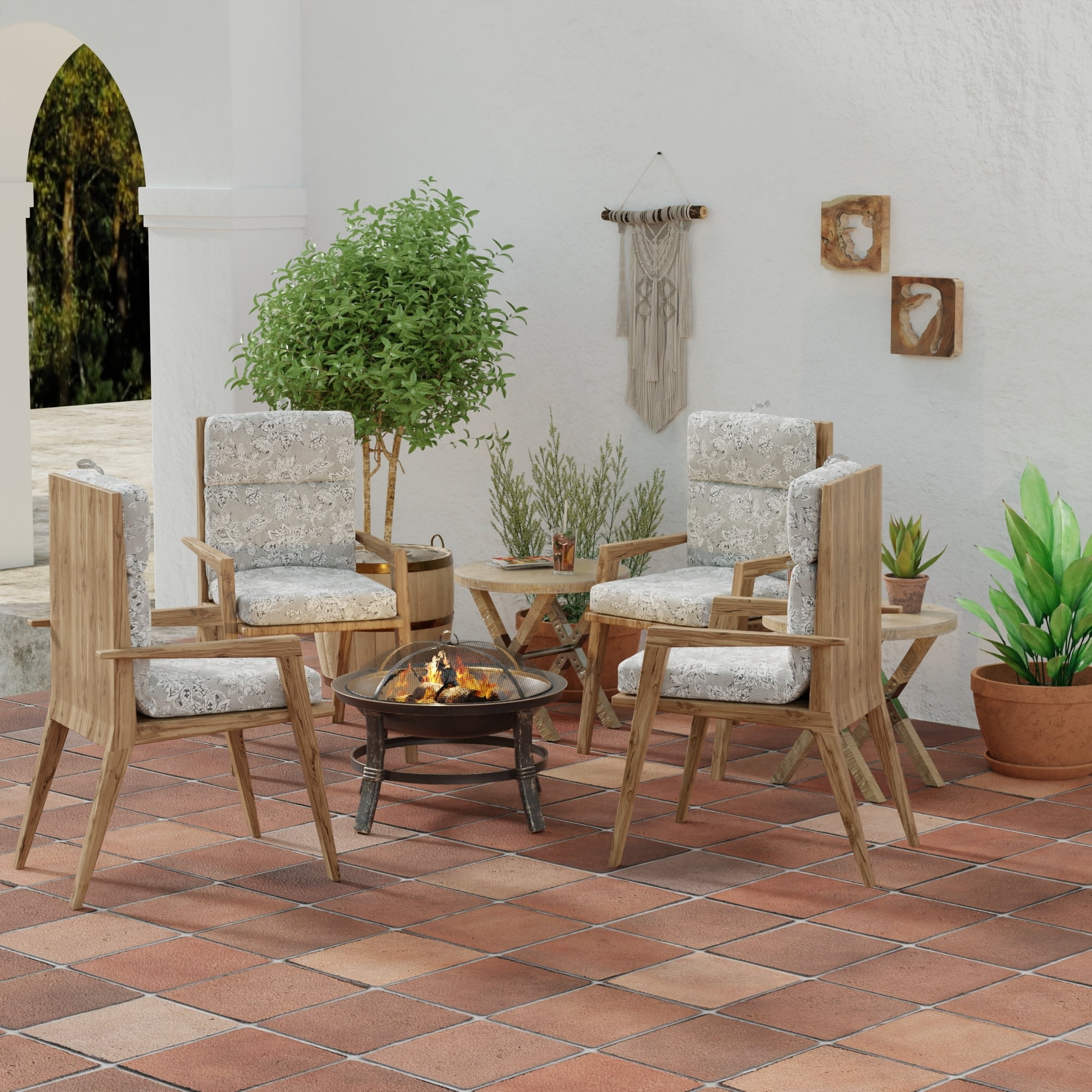 Jordan Manufacturing 43" x 21" Adair Gray Jacobean Rectangular Outdoor Chair Cushion with Ties and Hanger Loop
