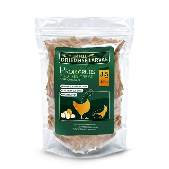 Proilgrubs Dry Black Soldier Fly Larvae, 3.5oz - High Protein & Calcium Chicken Feed. More Calcium Than Mealworms. Poultry Treat for Hens, Birds & Your Flock.