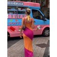 thumbnail image 2 of Womens Color Block Knit Maxi Dress Hot Pink & Orange Asymmetric Strapless, 2 of 5