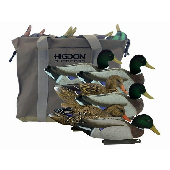 Higdon Magnum Foam Filled Flocked Head Mallard Duck Decoy with Slot Bag Polymer 6PK