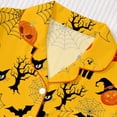 thumbnail image 6 of CUZIBR Girls Outfits Sets Halloween Pumpkin Bat Cat Print Lapel Button Short Sleeve Pajama Top Matching Shorts Two Piece Kids Sleepwear Set,Yellow,5-6 Years, 6 of 9