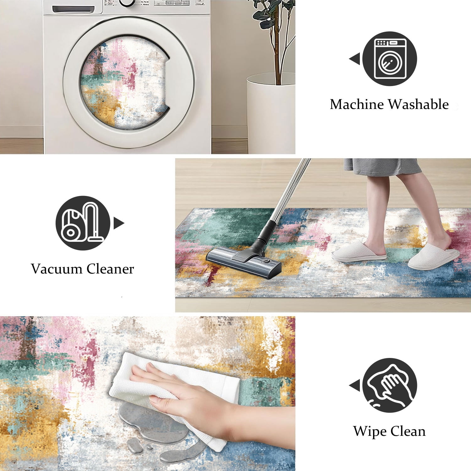 3 Piece Kitchen Rug Set, Non-Slip And Washable, Abstract Pattern Kitchen Hallway Rug, Soft And Comfortable, Suitable For Sinks, Floors, Entrances, Hallways and Bathrooms