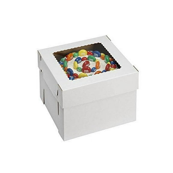 W PACKAGING WPCKB1412 14x14x12 White/Kraft Plain 12" Deep Cake Box W/Window, E-Flute Pack of 25