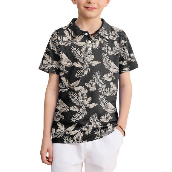 longantii Boys Gradient Color Polo Shirt Short Sleeve Button Down Tops Casual School Uniform Shirt Summer Cozy Comfort Kids Collared Golf T-Shirt Beige 4-5 Years