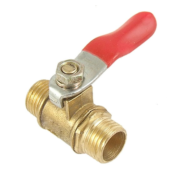 Unique Bargains Male to Male 13mm Thread Full Port Red Lever Ball Valve