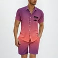 thumbnail image 2 of USNSM Men's Hawaiian Gradient Coconut Tree Print Beach Lapel Button Closure With Pockets Shirt Short Sleeve Drawstring Shorts Set Pink XXXL, 2 of 5