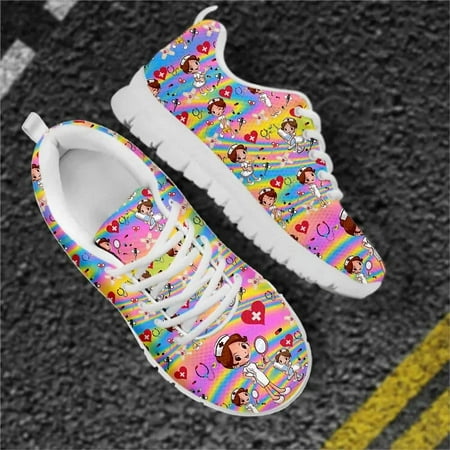 

Kawaii Nurse Girls Rainbow Gradient Print Women s Nurse Shoes Healthcare Design Casual Flats Ladies Light Footwear