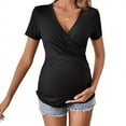 thumbnail image 2 of Women's Maternity Tops Sleeveless Nursing Tops V Neck Breastfeeding Shirts Pregnancy Short Sleeve Side Ruched Tops Soft Workout Casual Athletic T-Shirt, 2 of 7