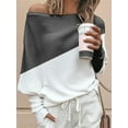 thumbnail image 1 of Charmo Women's Colorblock Off The Shoulder Long Sleeve Oversized Pullover Sweater Knit Jumper Tunic Tops, 1 of 5