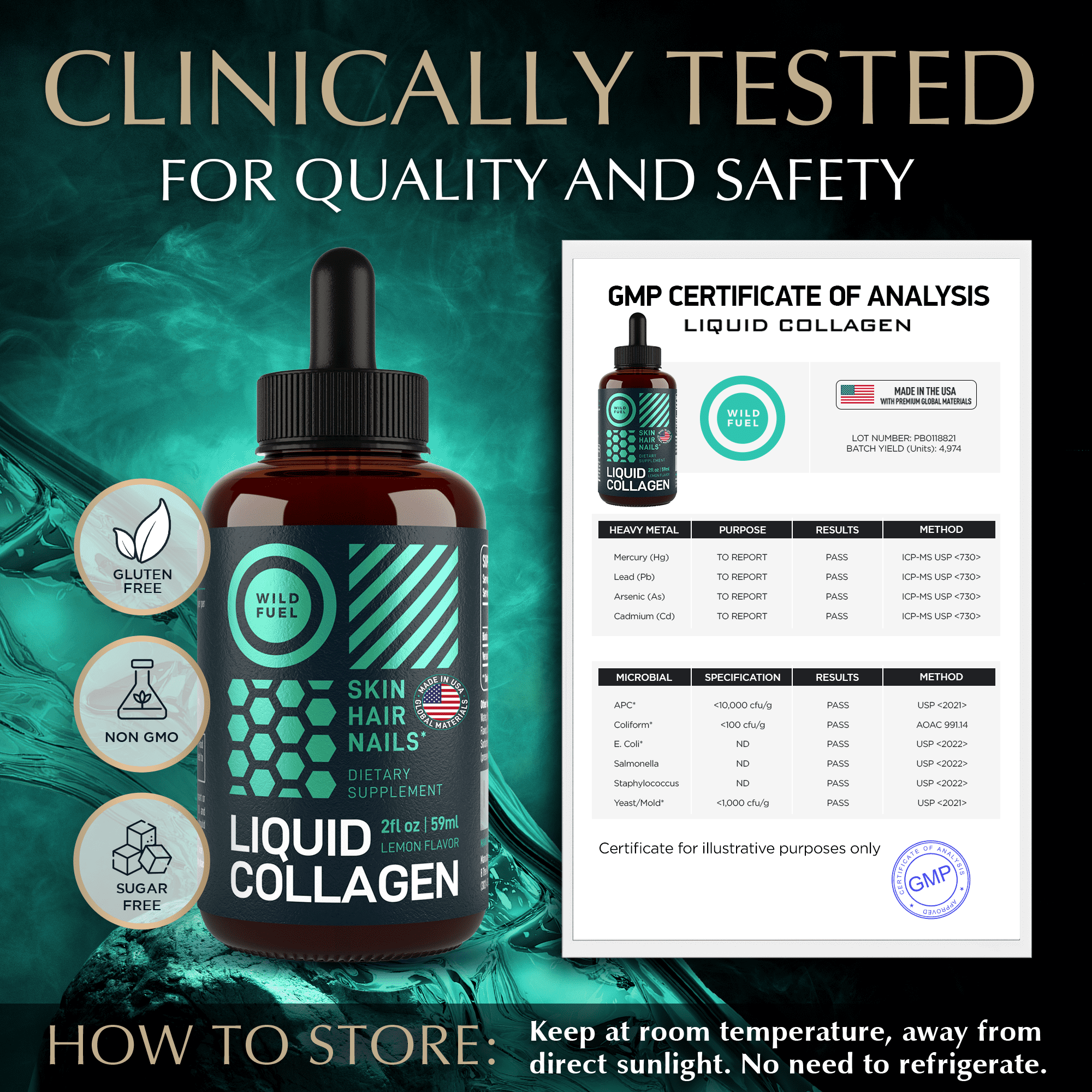 WILD FUEL Liquid Collagen Peptides with Biotin Vitamins for Hair Skin and Nails - 30,000mcg Biotin and Collagen Liquid for Women and Men - Lemon Flavor, up to 2-Month - 2 oz