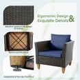 thumbnail image 5 of Costway 3PCS Patio Wicker Rattan Sofa Set Furniture Outdoor Acacia Wood Conversation   Navy, 5 of 8