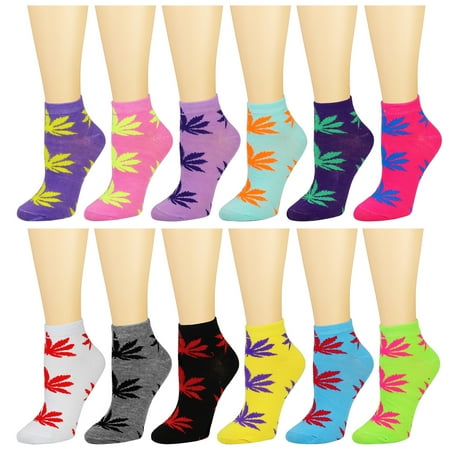 

12 Pairs Women s Ankle Socks Assorted Colors Size 9-11 Leaves #2