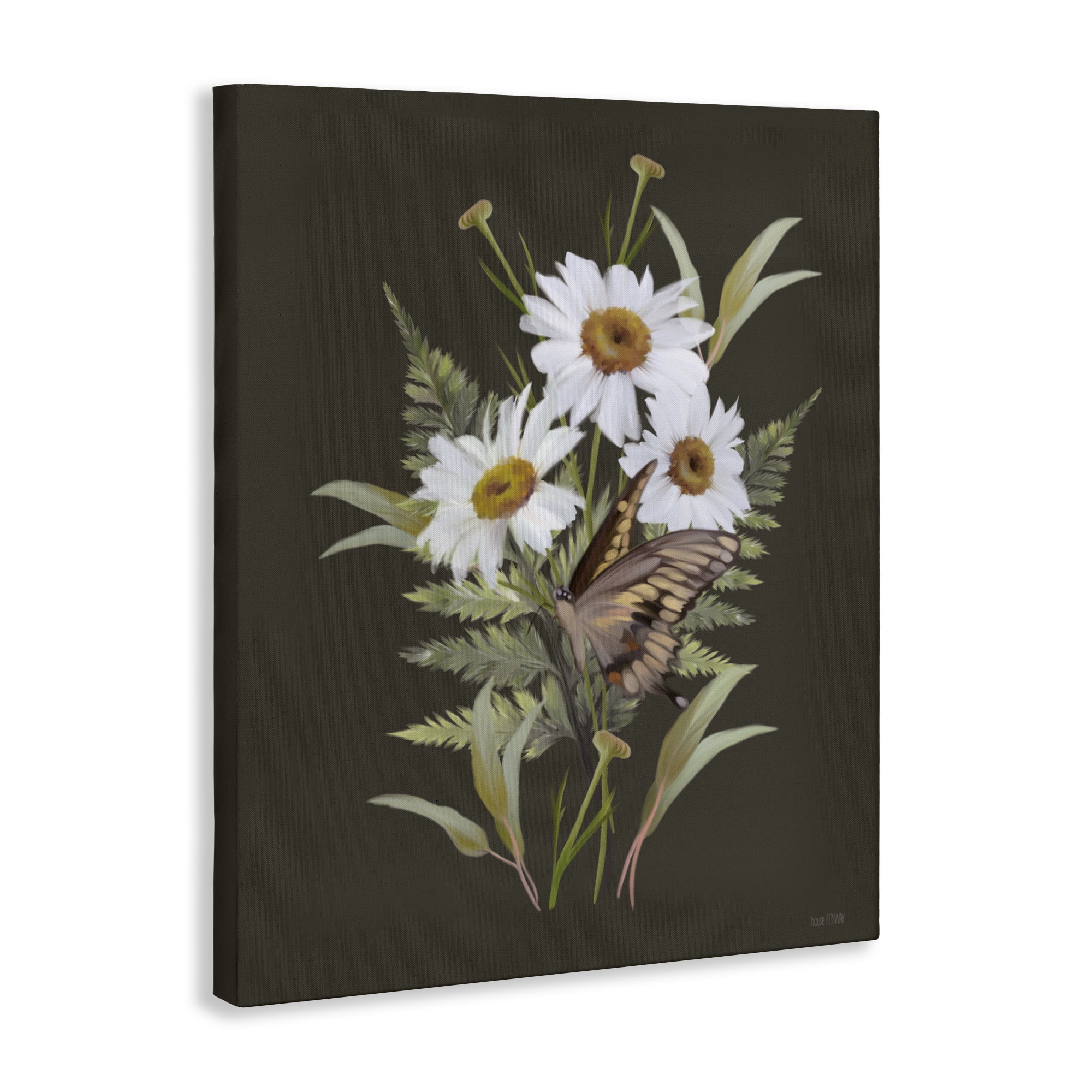 Stupell Industries Daisy Bouquet with Swallowtail Canvas Wall Art, design by House Fenway