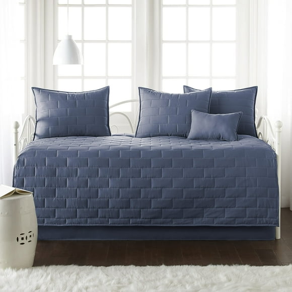 Southshore Fine Living, Inc. Twin Daybed Comforter Set, 6-Piece Twin Bedding Set With Daybed Cover, 3 Pillow Shams, Bed Skirt, Throw Pillow - Twin Day Bed Quilt Set, Brickyard Dark Blue