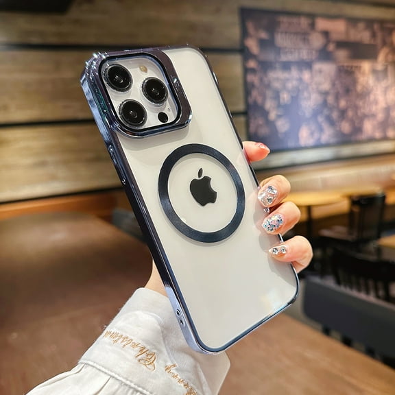 Compatible with iPhone 13 Pro Magnetic Clear Case, Luxury Plating Transparent Shockproof Anti-fingerprint Slim MagSafe Phone Case Cover for iPhone 13 Pro for Women Men - Black