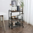 thumbnail image 7 of REKHH 3 Tier Rolling Kitchen Cart with Storage, Kitchen Island Cart on Wheels with 2 Sliding Fruit Basket, Microwave Cart with Side Hooks for Dining Room, Walnut, 7 of 7