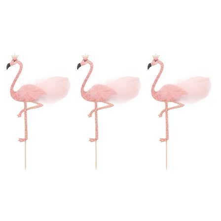 MLINS 3pcs Flamingo Design Toppers Cake Decorations Glitter Powder Cake Pick Delicate Cake Inserts for Party