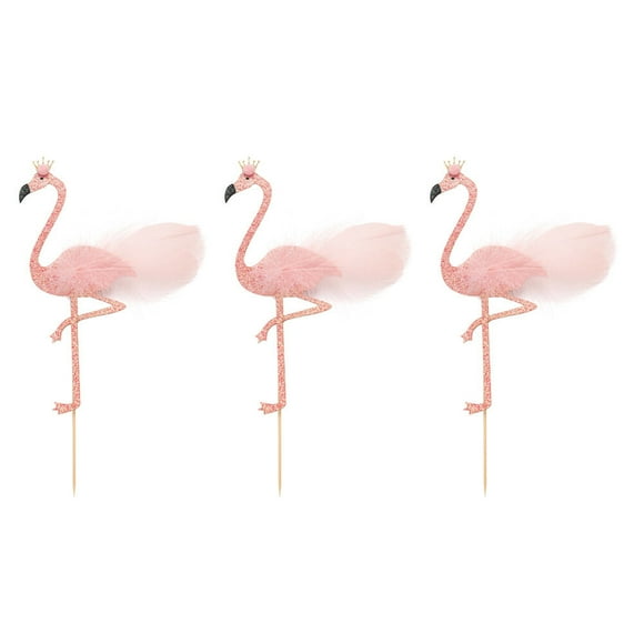 3pcs Flamingo Design Toppers Cake Decorations Glitter Powder Cake Pick Delicate Cake Inserts for Party