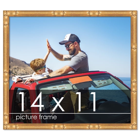 14x11 Gold Thin Bamboo Picture Frame - UV Acrylic, Foam Board Backing, Hanging Hardware