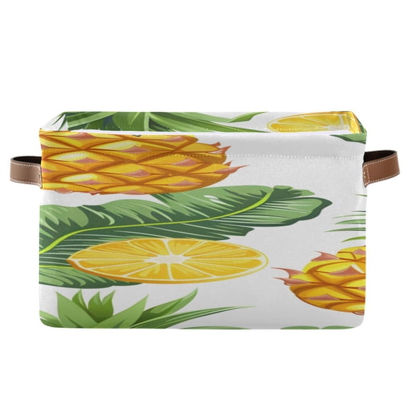 Palm Leaves Pineapples Lemons Square Storage Bins with Handles Collapsible Containing Box 1 Pack