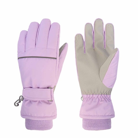 WREESH Boys Girls Kids Waterproof Wool Winter Gloves Solid Color Skiing Gloves for Children Purple