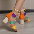 thumbnail image 2 of Chunky Heels with Cross Strappy for Women Sandals Open Toe Heeled Sandals Ankle-tie Chunky High Heel Shoes, 2 of 9