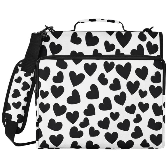 ALAZA Zipper Binder Black Heart Pattern 2 inch 3 Ring 500 Sheet Capacity Trapper Keeper File Folder Organizer Bag
