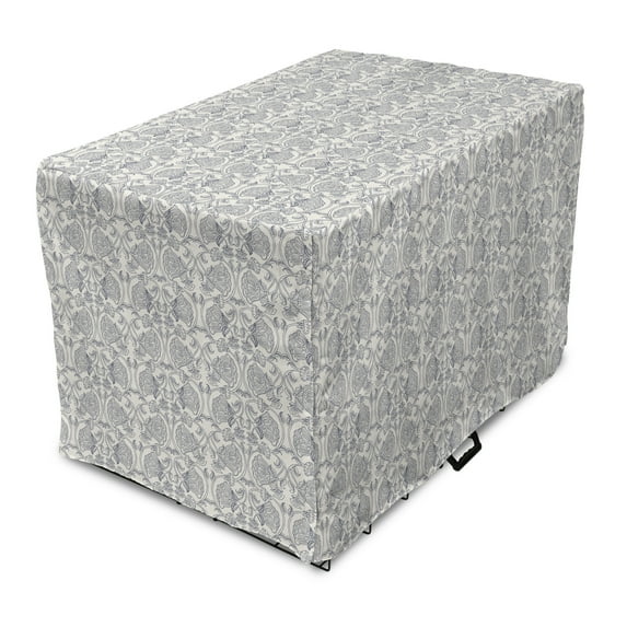 Victorian Dog Crate Cover, Continuous Delicate Thin Line Drawn Floral Pattern in Calm Tones, Easy to Use Pet Kennel Cover Small Dogs Puppies Kittens, 7 Sizes, Eggshell and Purpleblue, by Ambesonne