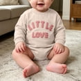 thumbnail image 4 of Newborn Baby Sweatshirt Long Sleeve Crewneck Letter Embroidery Romper Infant Boys Girls Spring Fall Soft Onesie Outfits Beige 3-6 Months, 4 of 7