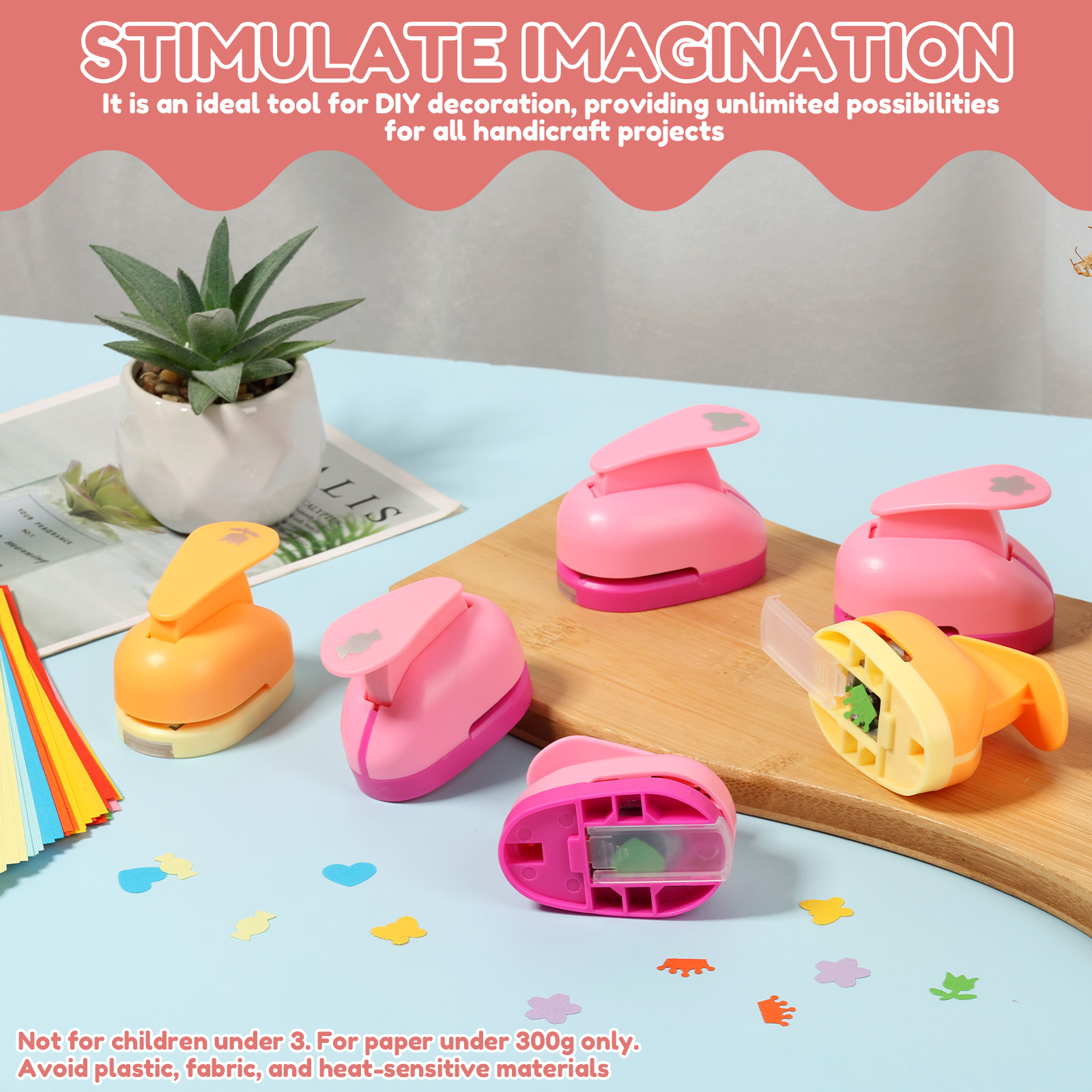 6Pcs Craft Hole Punch with 100 Cardstock Butterfly/Heart/Rose/Candy/Cherry Blossom/Crown Shape Paper Hole Shape Puncher Tool for DIY Craft