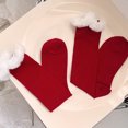 thumbnail image 5 of Women Christmas New Year Holiday Red Knee High Socks with Faux Fur Feather Trim, 5 of 16