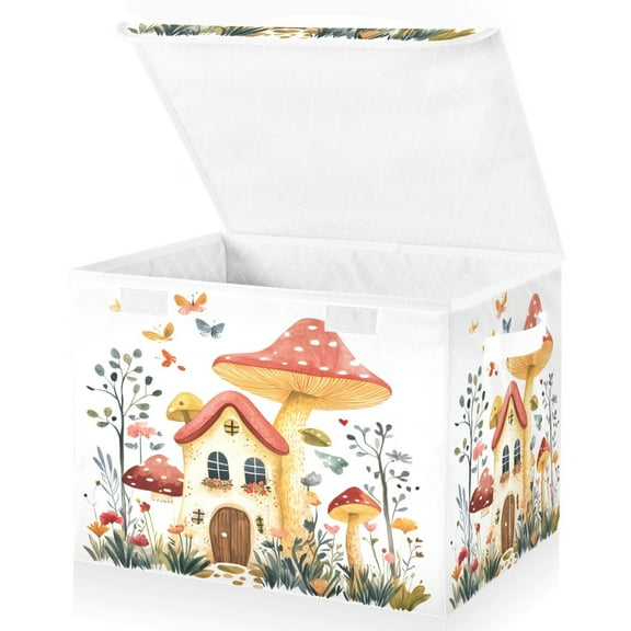 Ryvnso Mushroom on House Large Lidded Foldable Storage Baskets Cubes Boxes Lids Bin for Home