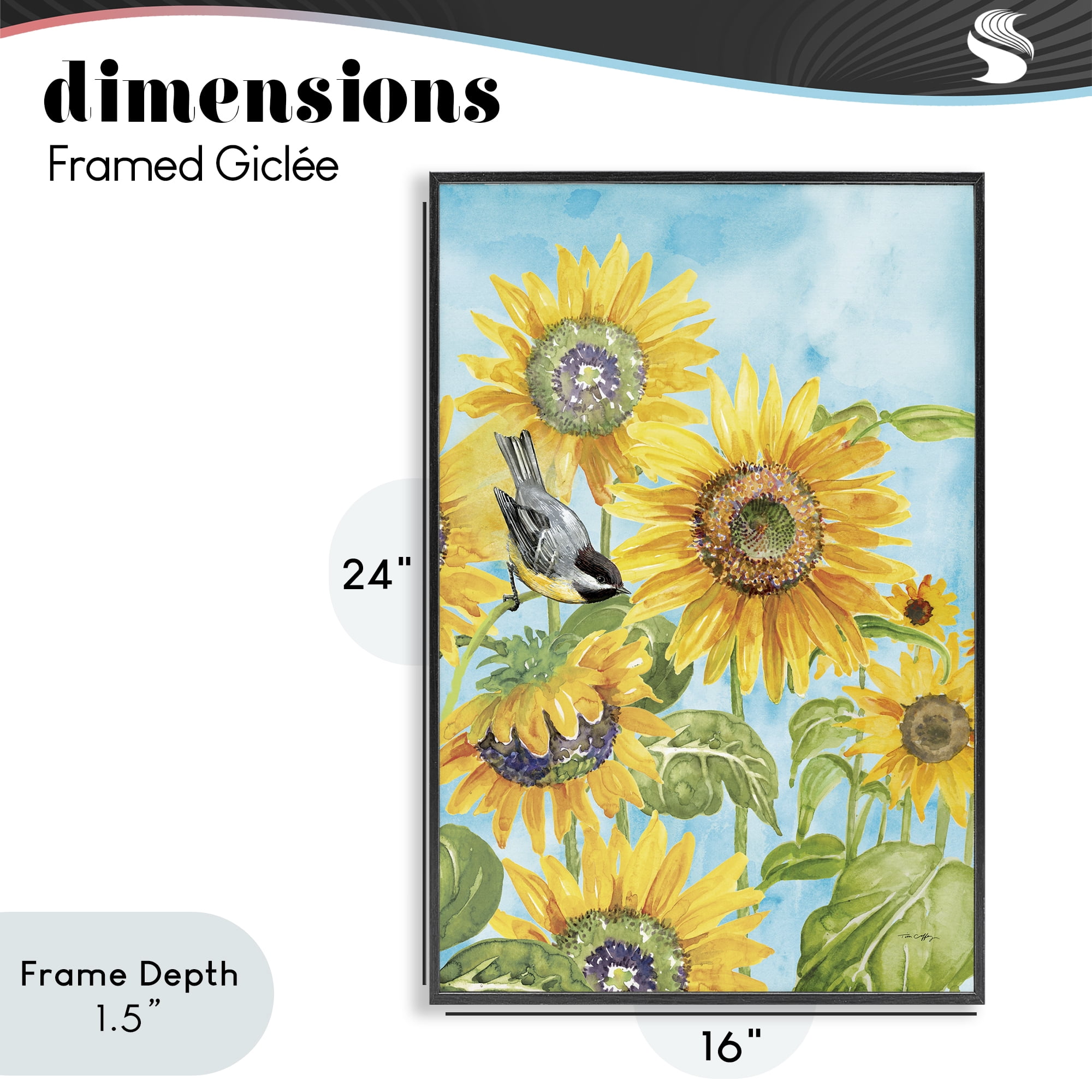 Stupell Industries Sunflower Honey Bird Black Framed Giclee Art, design by Tim Coffey