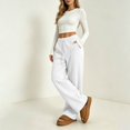thumbnail image 6 of WULMLEO Women's Wide Leg Sweatpants with Front Seam Detail Elastic Drawstring High Waist Loose Casual Pants with Pockets White L, 6 of 6