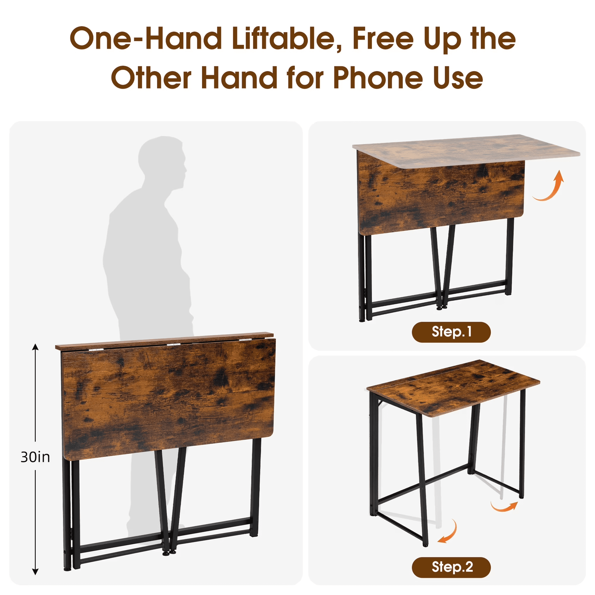 Homy Casa Folding Desk for Home Office, 31.5 Inch Compact Foldable Computer Writing Table, Portable Craft Sewing Table for Small Spaces, Vintage
