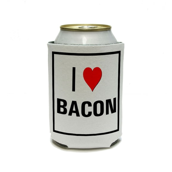 I Love Heart Bacon Can Cooler Drink Insulator Beverage Insulated Holder