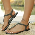 thumbnail image 6 of KIJBLAE Plus Size Women's Casual Thong Flat Sandals, Round Open Toe Solid Tone, Back Elastic Strap, Comfy Indoor Outdoor Footwear Green 37, 6 of 9